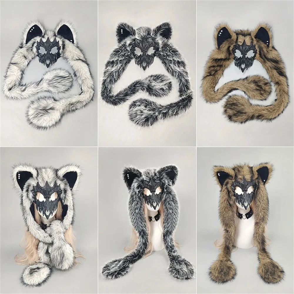 Halloween Costume Party Animal Mask Fox Ear Plush Mask Subculture Half Face Festival Costume Accessories Werewolf Cosplay Mask 3