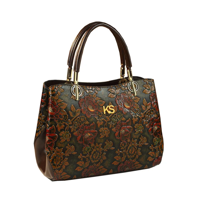 Vintage Embossed 2026 New Large Capacity Handbag Shoulder Bag Middle-Aged and Elderly Mothers Crossbody Bag
