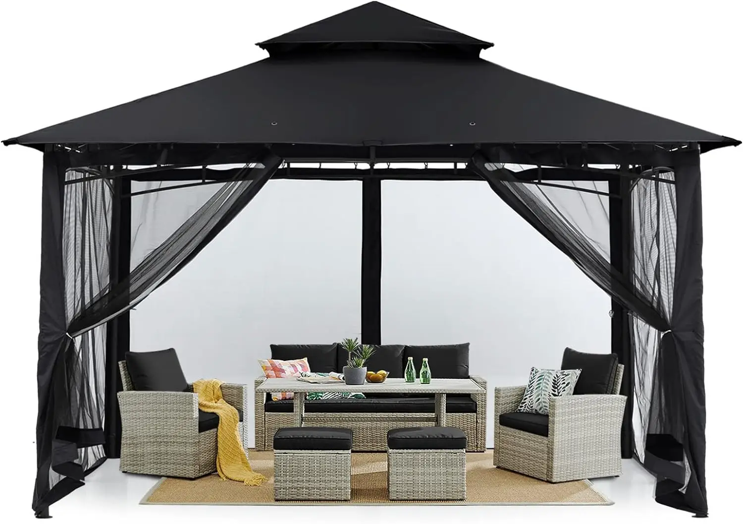 Outdoor Garden Gazebo for Patios with Stable Steel Frame and Netting Walls (10x10Black) Multi-use Rational Design