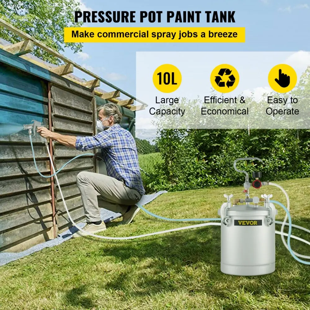 VEVOR Commercial Paint Pressure Tank 2.5 Gallons Pressure Pot Tank 10L Pressure Paint Pot Feed Spray Gun 3mm Nozzle Paint Spraye