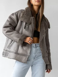 Ailegogo Autumn Winter Women Loose Thick Warm Faux Suede Leather Fur Jacket Streetwear Female Vintage Spliced Coat Chic Outwear