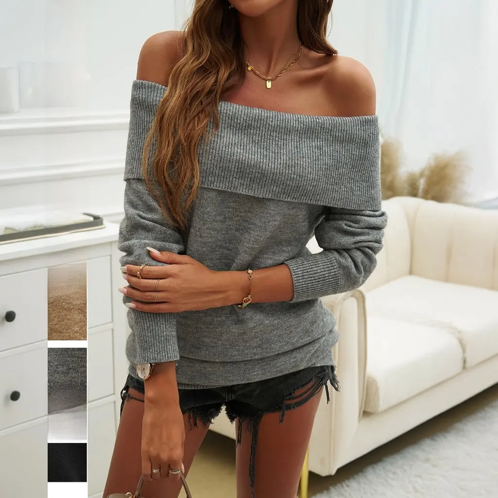 

Kai Kuo женский свитер с открытыми плечами и длинными рукавами, однотонный пуловер, топ для осени и зимы, одежда для отдыха и путешествий