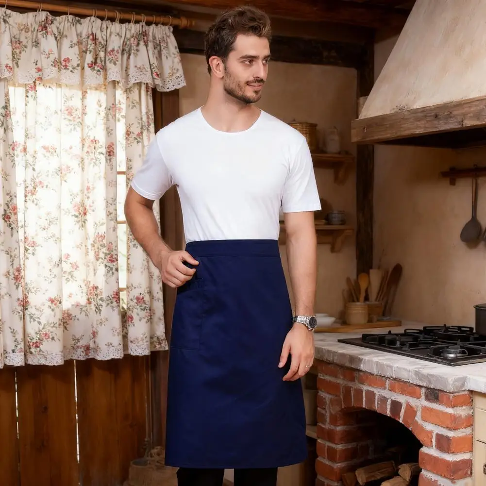 Adjustable Kitchen Apron Comfortable Kitchen Apron Waterproof Half Apron with Adjustable Straps Pocket Stain Resistant Polyester