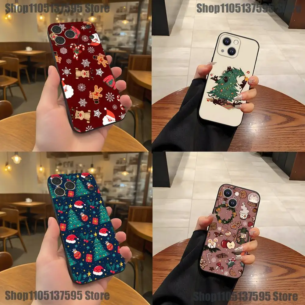 

Ins Cute Cartoon Christmas Tree Snowman Phone Case For iPhone 17,16,15,14,13,12,11Pro,XS,Max,XR,Plus,E,SE4,Mini Black Soft Cover
