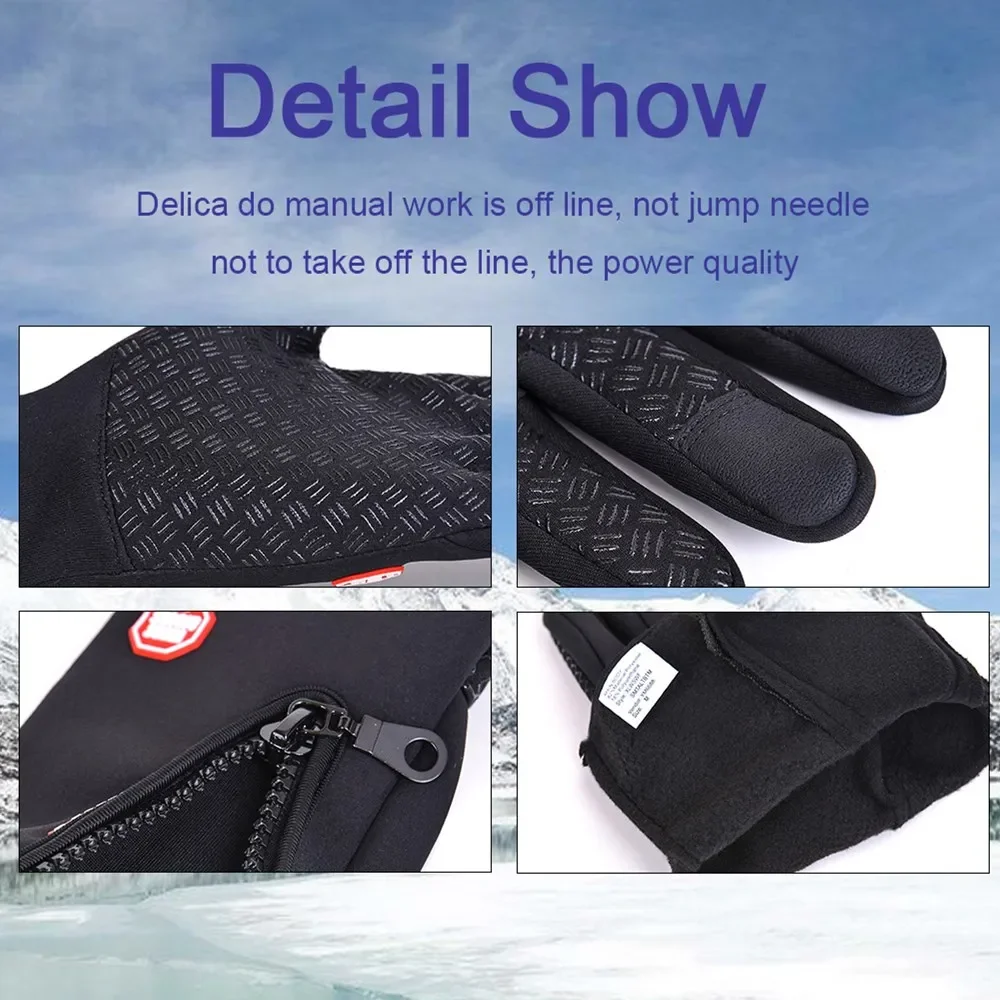 Men Women Winter Cycling Gloves Zipper Windproof Water Resistant Touchscreen Non-slip Thermal Warm Gloves For Driving Sport view 2