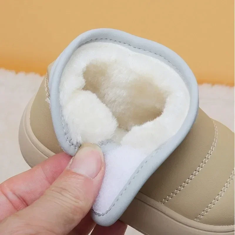 Winter Warm Snow Boots Kids Leather Plush Ankle Boots Boys Girls Soft Sole Cotton Shoes Baby Fashion Toddler Infant Shoes