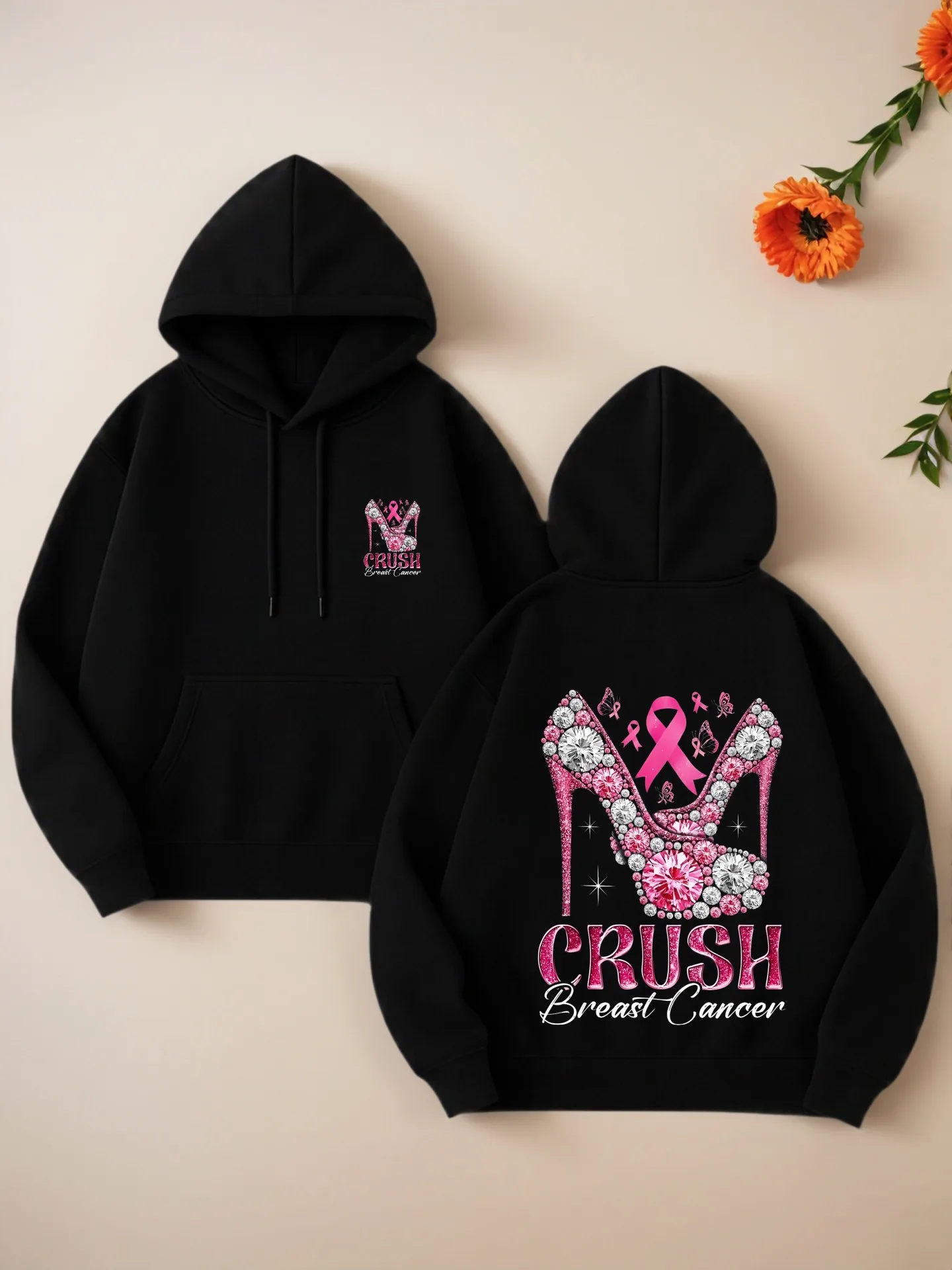 

Women’s Graphic Hoodie, Girly Aesthetic Design with Floral and Heels Print, Soft Fabric, Casual Everyday Wear