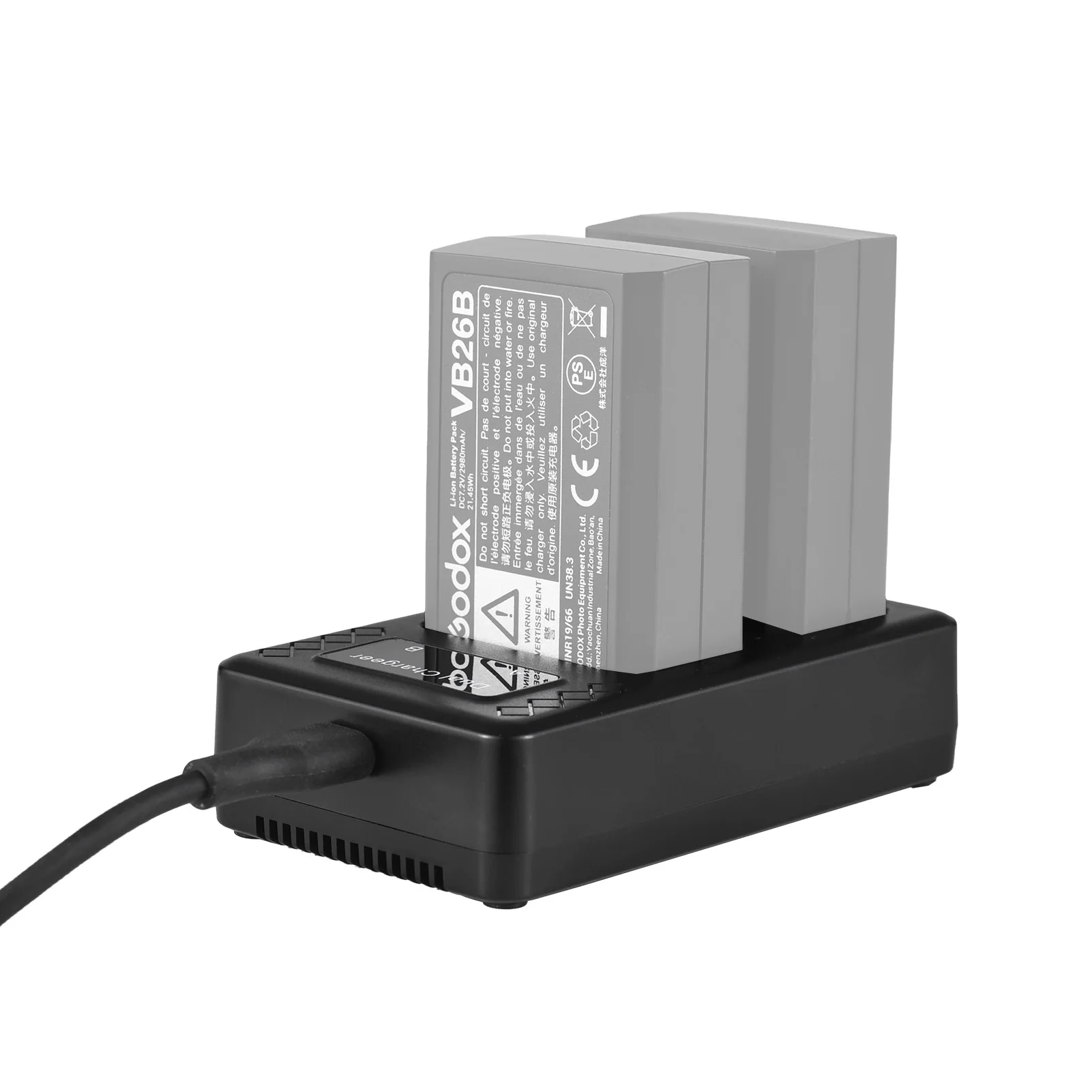 Portable 2-slot Battery Charger for Godox V1/ V860III Series Flash  Batteries VB26A/VB26B/VB30