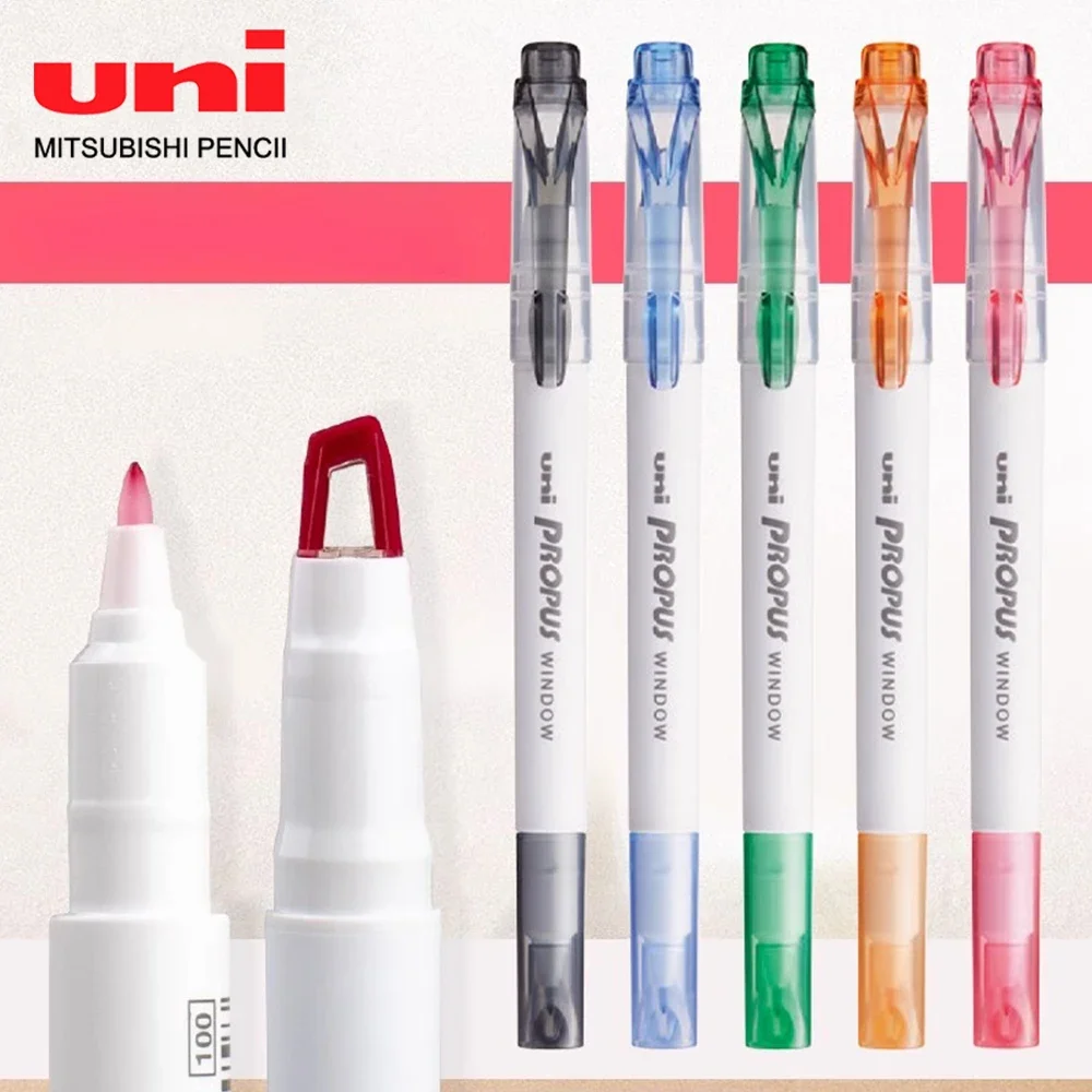 5pcs Japan UNI Double Headed Highlighter Set PUS-102T PROPUS Marking Pen Students Art Supplies Kawaii Cute Stationery