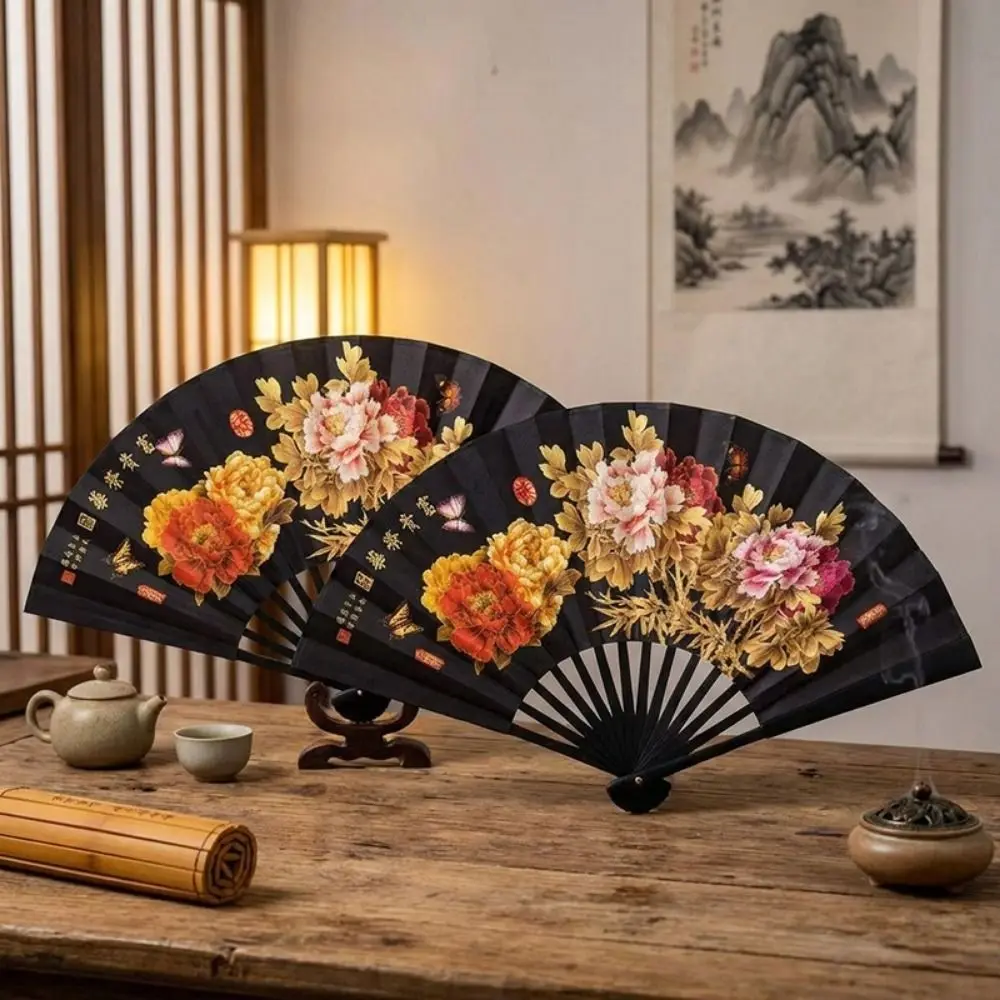Chinese Style Folding Handheld Fan Silk Cloth Handmade Hand Fans Flower Pattern Exquisite Decorative Fan Hanfu Accessories