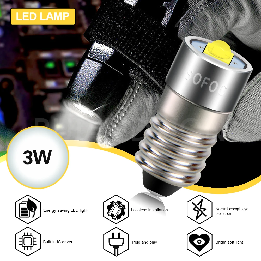 1Pcs Ruiandsion E10 Maglite Original Upgrade LED Bulb 3W 6‑30V DC 1V 3V 6V 9V 6500K White for Flashlight Torch Camping Hiking view 5