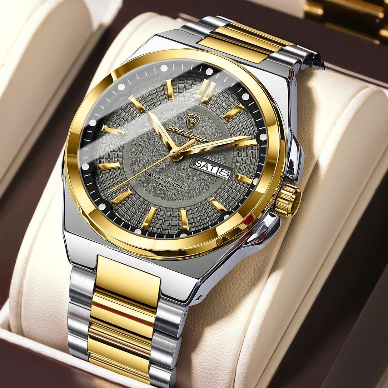 POEDAGAR Top-Mode Herrenuhren Edelstahl Wasserdicht Leuchtend Klassische Männeruhr mit Datum und Wochentag Quarz-Armbanduhr Reloj