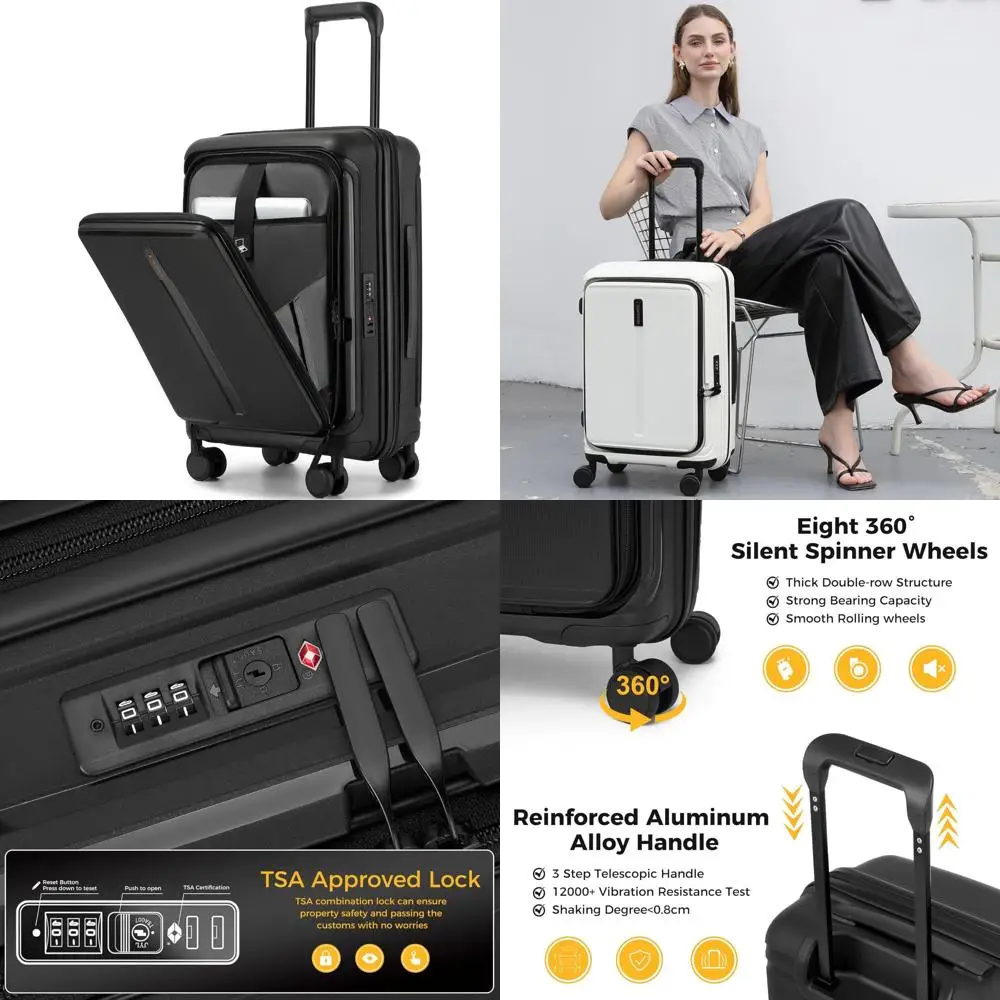 Front-Opening Expandable Hardshell Spinner Luggage, 22x14x9 Airline Approved, TSA Lock, Carry-On Suitcase with Wheels