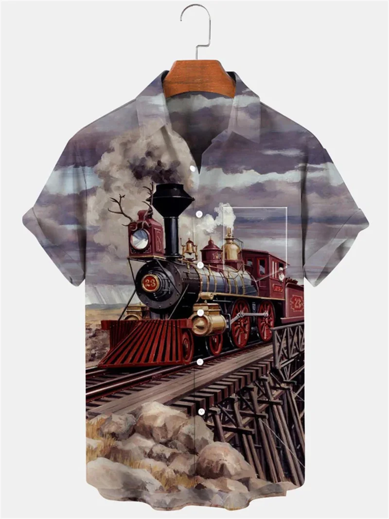 

Summer Fashion Men's Hawaiian Shirt Short Sleeve Button Coconut Tree Printed Casual Beach Aloha Shirt 2025