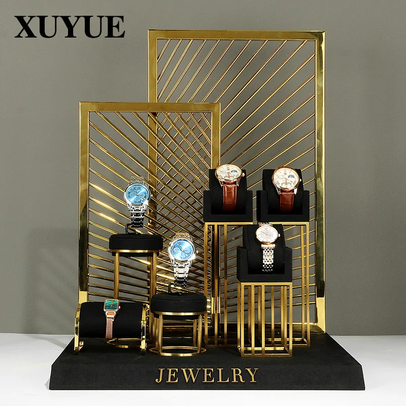 Watch display set window black ultra-fiber watch display rack counter table bridge display props spot