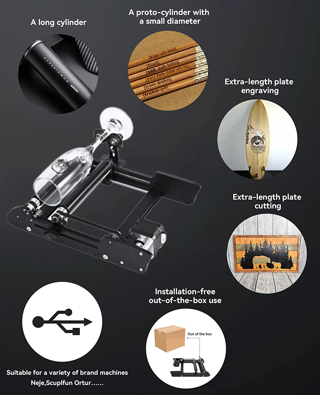 Laser Rotary Roller Laser Model Unobstructed Design 360° Rotation For Engraver 3D Printer Aluminum Y-axis Rotary Module