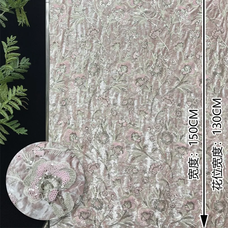 130cm Wide New Arrival Velvet Fabric Embroidery Sequin Flowers – DIY Material for Autumn/Winter Women's Dresses and Robes F007 view 3