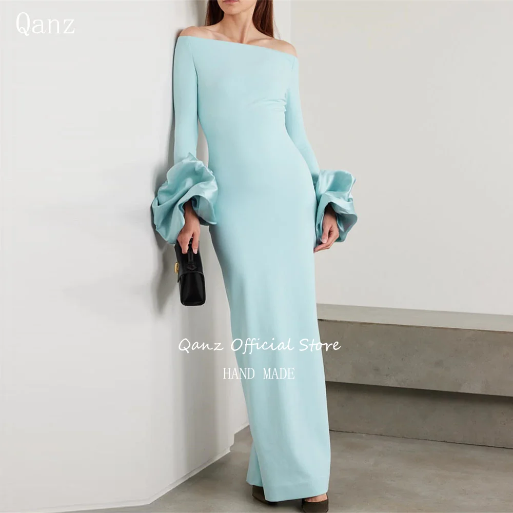 

Qanz Vintage Dubai Prom Dresses Mermaid Saudi Arabia Formal Evening Dress Boat Neck Long Sleeves Vestidos Para Mujer Customized
