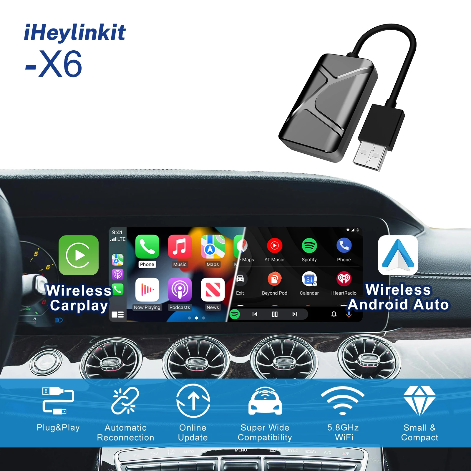 iHeylinkit 2 in1 CarPlay محول لاسلكي CarPlay صندوق صغير أندرويد السيارات دونغل لبنز أودي مازدا كيا تويوتا VW OEM راديو السيارة #3