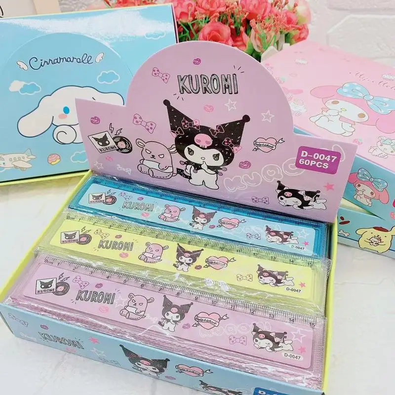 Imagem -04 - Régua Plástica dos Desenhos Animados para Estudantes Kuromi Hello Kitty Melodia Plástico Curva de Onda Artigos de Papelaria Escolar Novo 15cm 60 Pcs