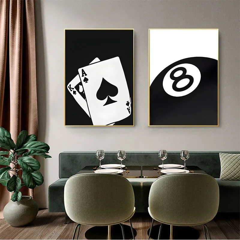 Póster artístico de bola No.8 en blanco y negro, cuadro sobre lienzo para pared con tema del Club de billar, impresión para sala de estar, pasillo, decoración del hogar, Cuadros