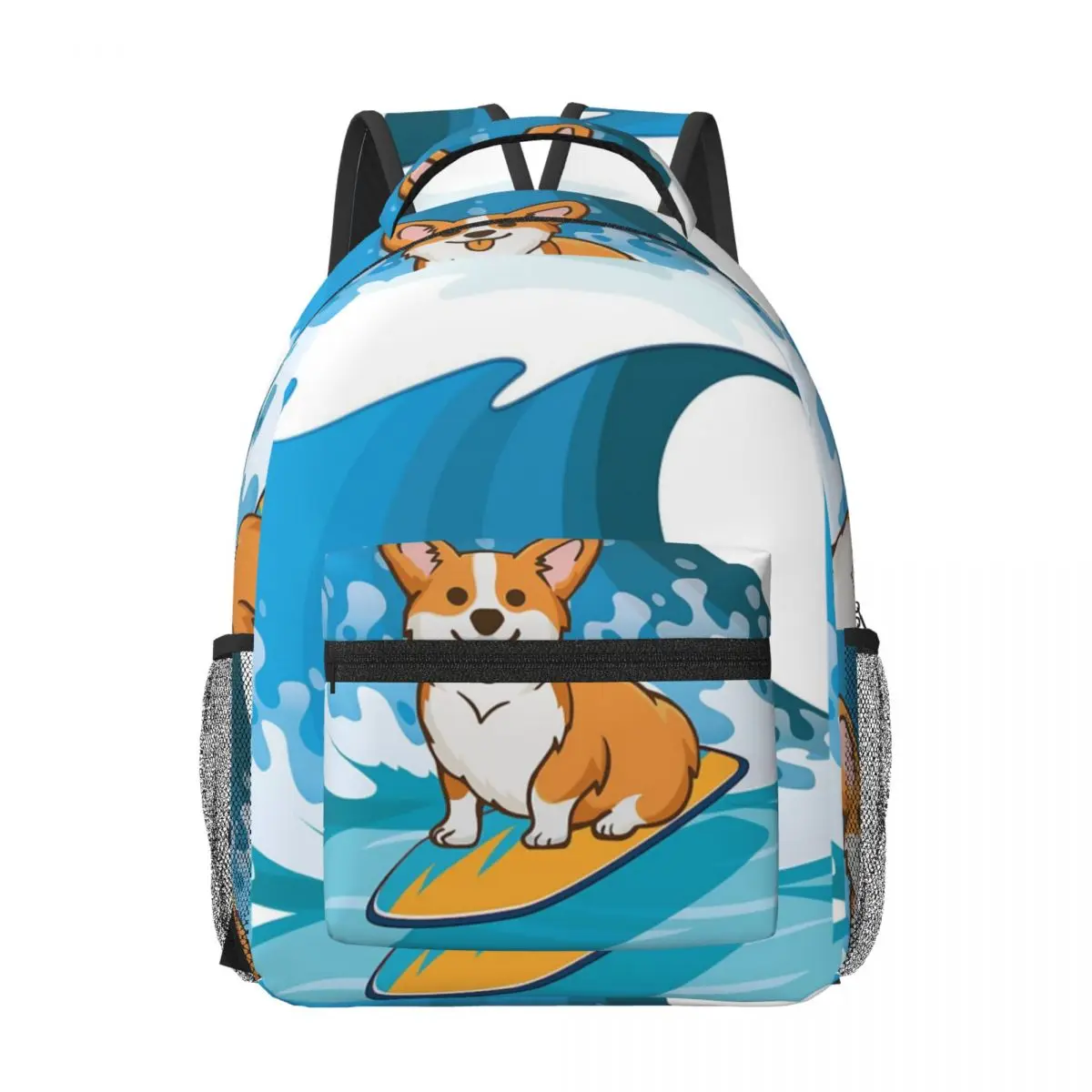

Женские рюкзаки Corgi Dog Surfing The Great Wave, сумка для книг для мальчиков и девочек, модные школьные сумки, портативный дорожный рюкзак, сумка на плечо