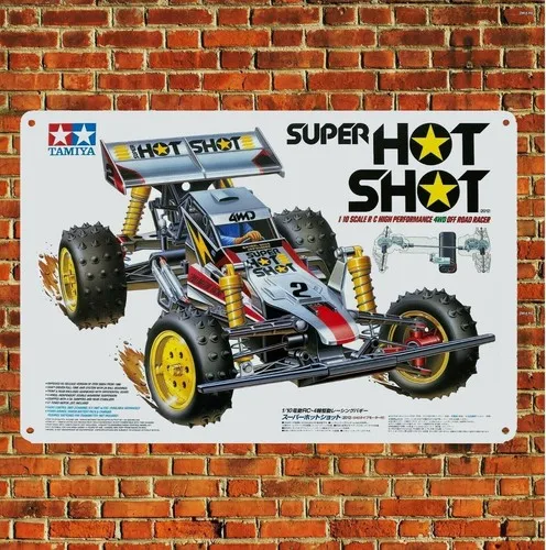 Metallposter RC-Auto Wanddeko Blechschild Plakette Tamiya Super Hot Shot Box Art