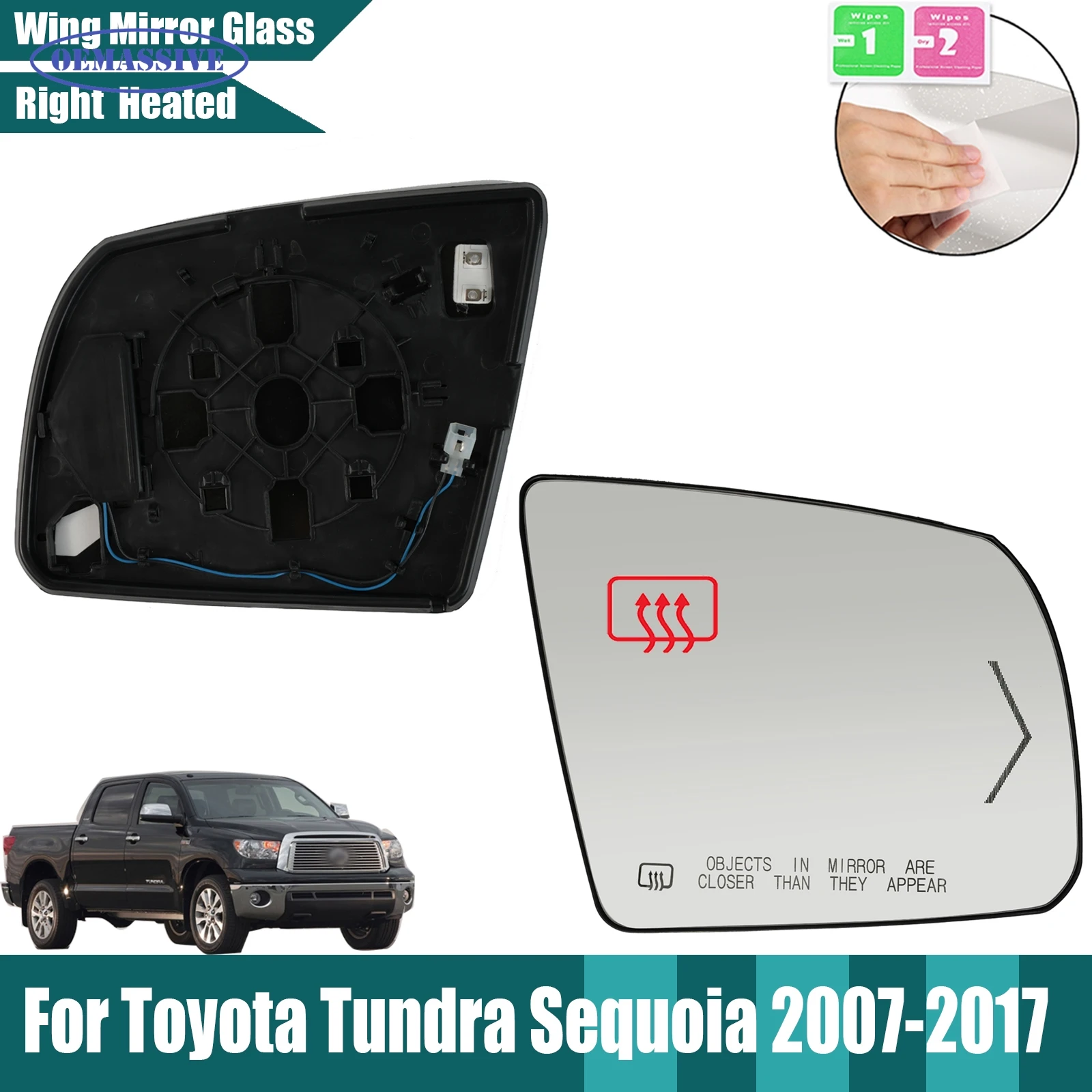 For Toyota Tundra 2007-2017 Sequoia 2008-2017 Passenger Side White Mirror Glass Heated Function Signal Waterproof Large Vision