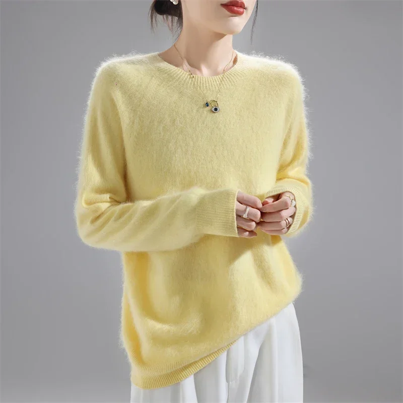 

2025 Women's 100% Merino Wool Pullover Sweater, Soft Cashmere Feel Loose Knitting Long Sleeve Solid Color (72 characters)