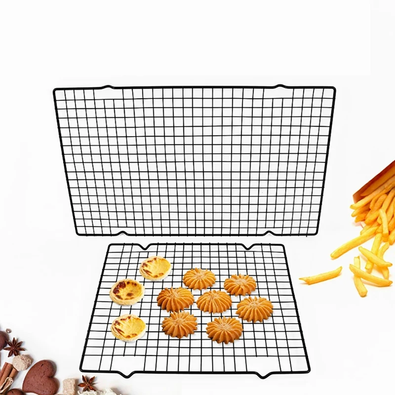 3Pcs Cake Cooling Rack, Black Carbon Steel Bread Drying Net, Baking Tool, Non Stick Cooling Net, Baking Tray, Net Rack