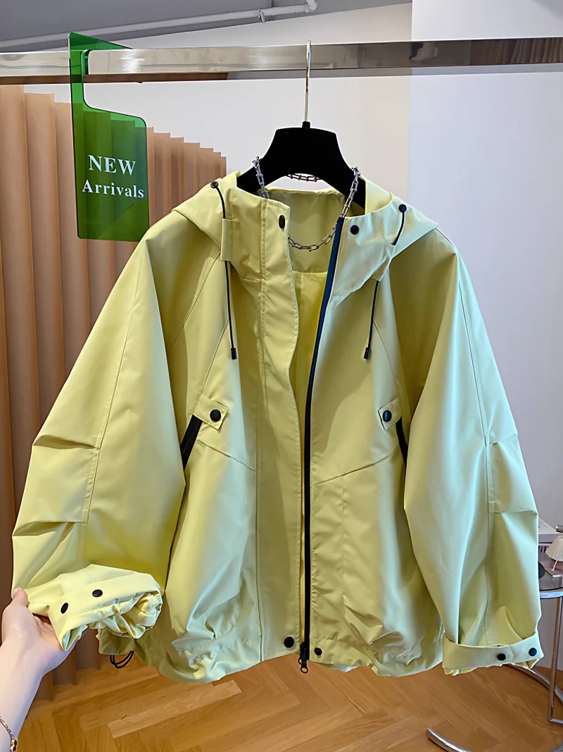 

Корейская женская куртка на весну и осень 2024, новая свободная повседневная рабочая одежда с капюшоном, топ, короткое пальто w685