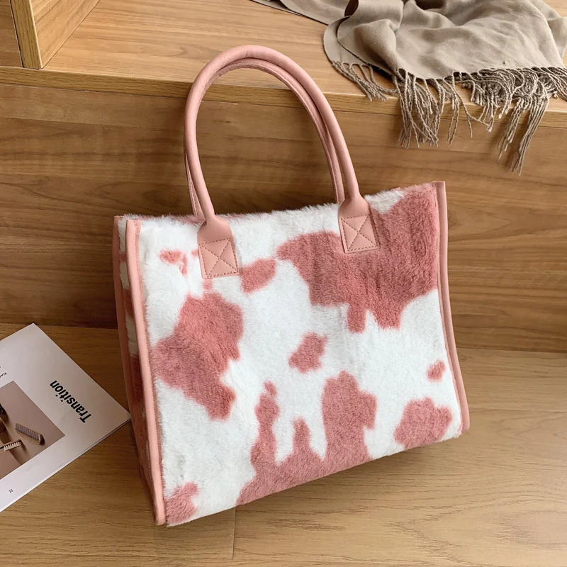 Frauen Weiche Plüsch Handtasche Neue Winter Leopard Kuh Druck Tragetaschen Weibliche Pu Leder Unterarm Taschen Pelzigen Flauschigen Schulter Tasche – Detail 15
