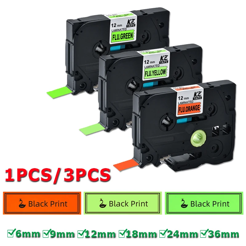 

1PCS/3PCS Fluorescent color Compatible Tze-B31 C31 D31 B41 C41 D41 B51 C51 D51 FOR Brother PT-D210 PT-H110 E300 E550W PT-710BT