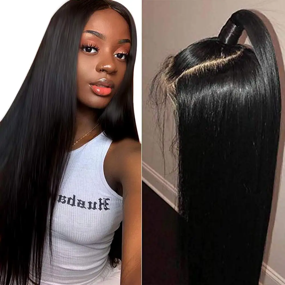 

Transparent 4x4 Lace Front Human Hair Wigs Brazilian Long Straight Lace Frontal For Women Pre Plucked Closure Wig With Baby Hair