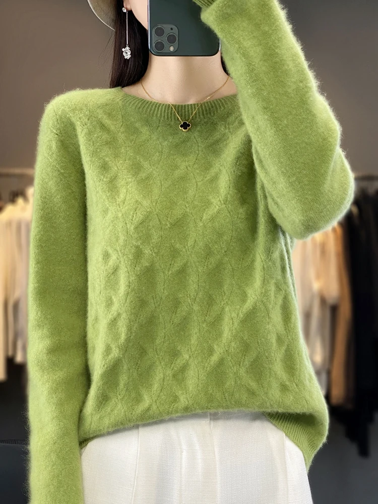 Sweater lengan panjang, atasan Mode Korea, Sweater dasar kasmir, Jumper wol Merino 100%, Pullover Solid leher O, Sweater musim dingin musim gugur