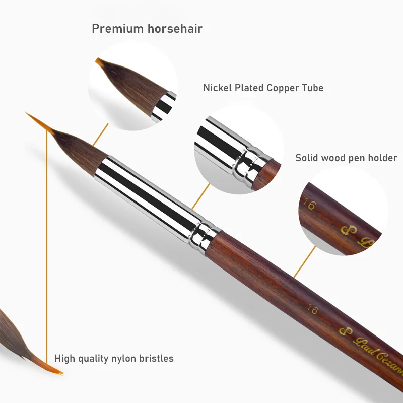 6er-Pack Echtholzstab, vernickeltes Kupferrohr, Aquarell-Tierhaarstift zum Skizzieren und Umrissen – Detail 5
