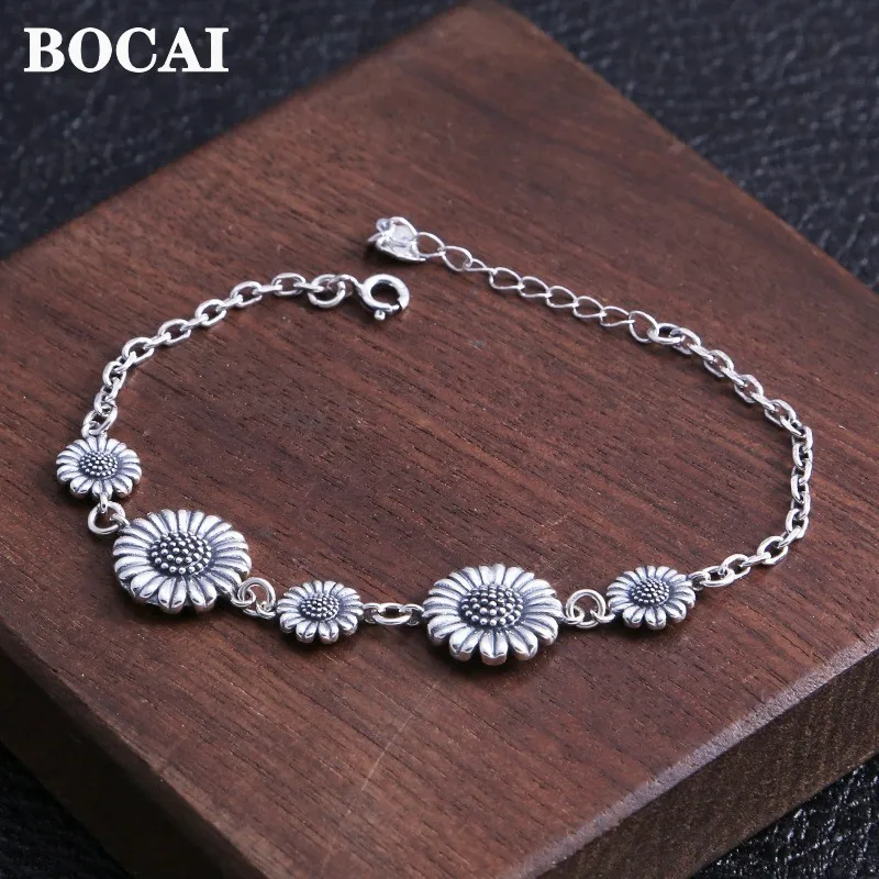 

Новый винтажный Модный летний браслет BOCAI из стерлингового серебра S925 с маленькой маргариткой для студентов, свежий женский браслет