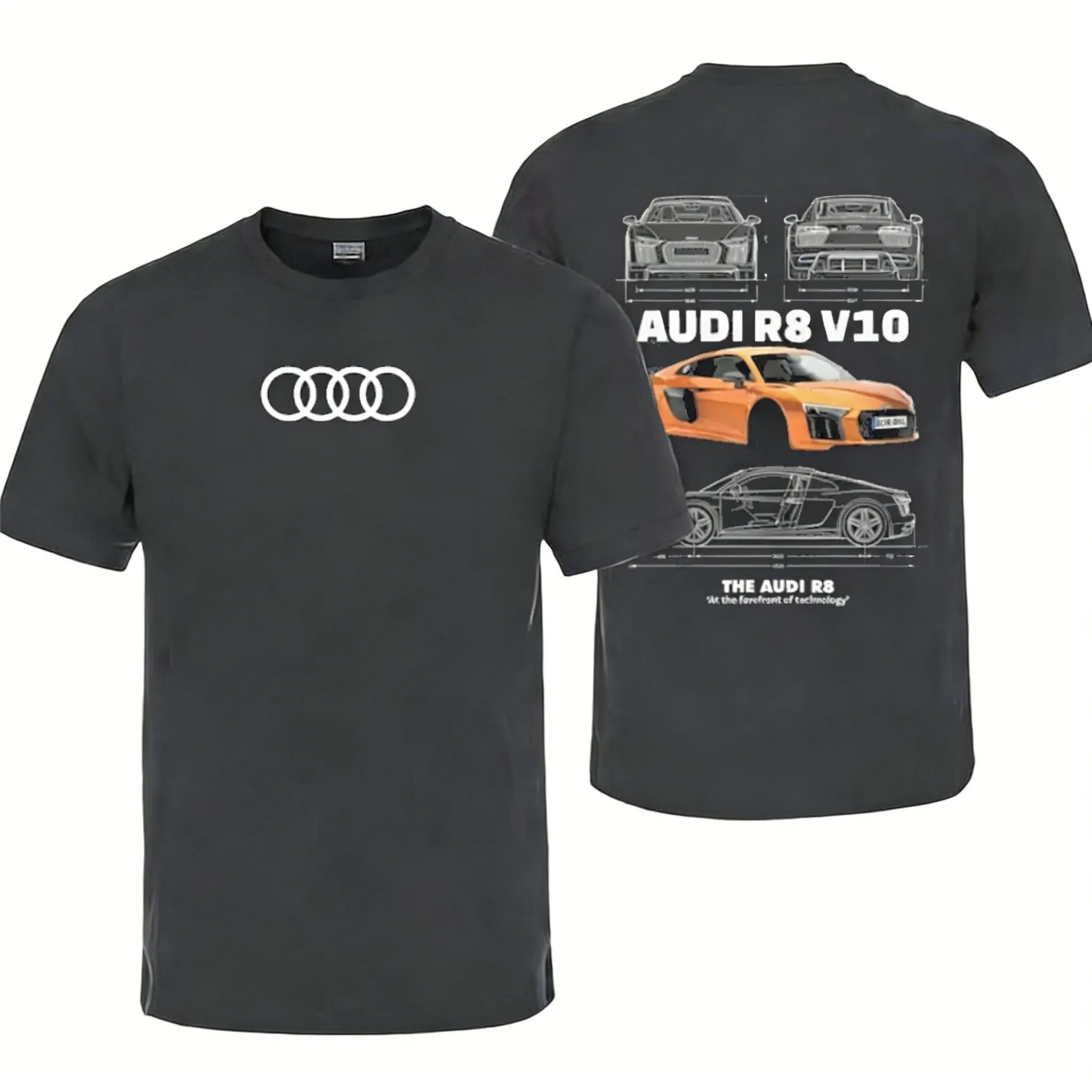 

Мужская футболка с коротким рукавом на лето 2026: повседневный топ с графическим принтом Audi R8 V10, уличная мода, брендовая одежда для мужчин