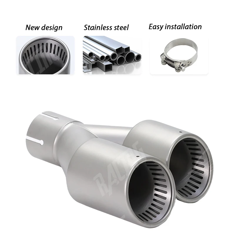 Sistema de escape universal para coche, accesorios para coche, doble punta, tubos de escape de acero inoxidable mate para modificar el boquilla para silenciador, 1 Uds.