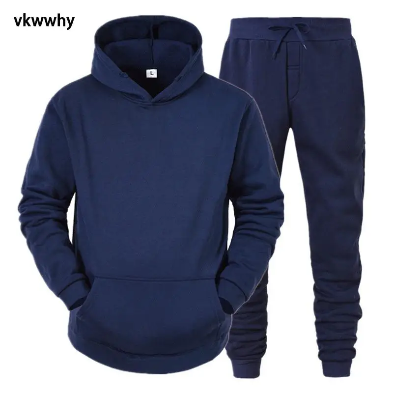 Men's Hoodie Pants 2 Piece Suit Winter Jogging Tracksuit Woman Oversized Sets Fleece Sweatshirt Pullover Clothing Blue 2022 New