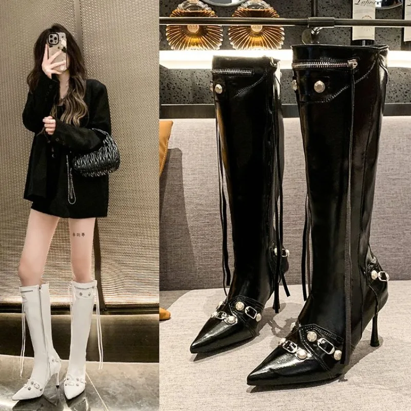 Frauen Sexy Chelsea Stiefel Spitz High Heels Schuhe Designer Winter Neue Stilettos Kniehohe Stiefel Pumpen Motorrad Botas