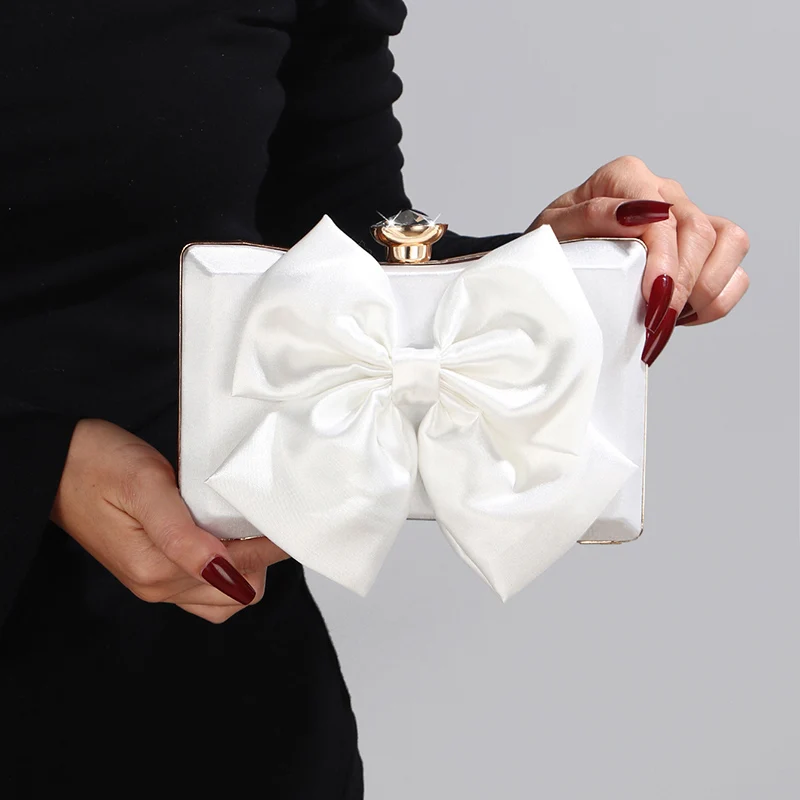 

Вечерняя сумка с блестящим бриллиантовым бантом, женская стильная вечерняя сумка феи, элегантный милый атласный клатч, сумка на плечо с цепочкой для ужина и вечеринки