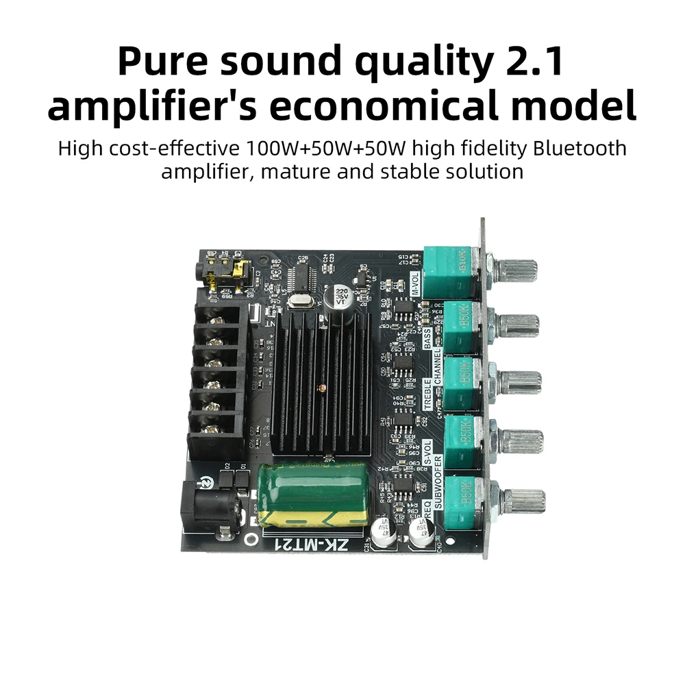 ZK-MT21 2.1-Kanal Bluetooth 5.0 Subwoofer-Verstärkerplatine 100W+50W+50W Leistung Audio-Stereo-Verstärkerplatine Bass-Verstärker AUX – Detail 10