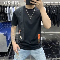 2022 Fashion Trend Men Summer New Zipper Design Round Collar Solid Pullover Tops Casual Slim Fitting Short Sleeve T-shrit Tees