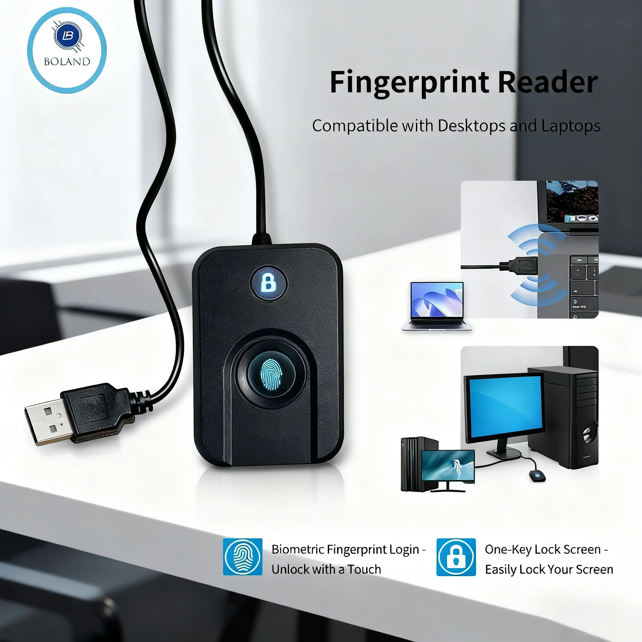 USB Reader Biometric Fingerprint Login Lock Screen Scanner Module Device For Windows 10 11 Hello and Security Key Safe
