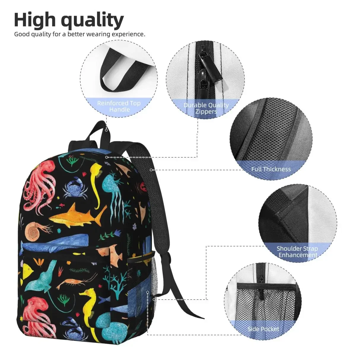 Cartoon Fish Shark And Aquatic Plants Backpack Daypack Large Capacity Boys Girls BookBag School Bag Shoulder Bags for Men Women