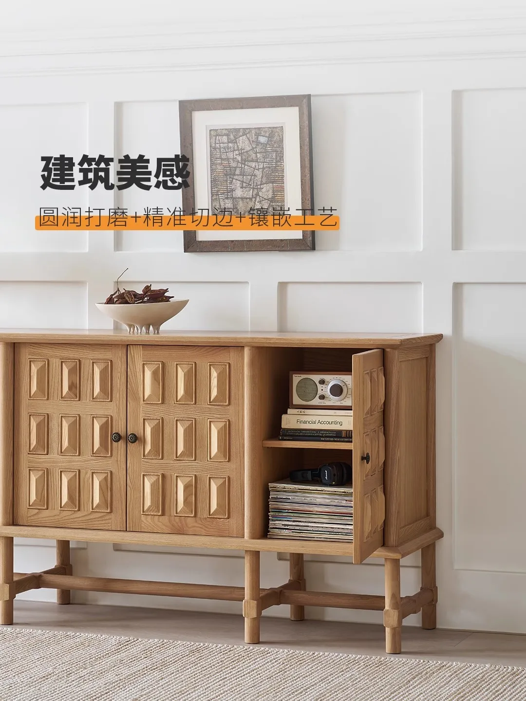 Vintage solid wood dining side cabinet French oak carved locker Medieval wabi-sabi TV cabinet porch cabinet