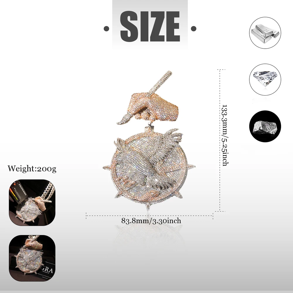Iced Out Eagle Pendant Hip Hop Necklace Cuban Chain Accessories Bling Rapper Jewelry Fine Party Gifts for Men Girls Boy Friends