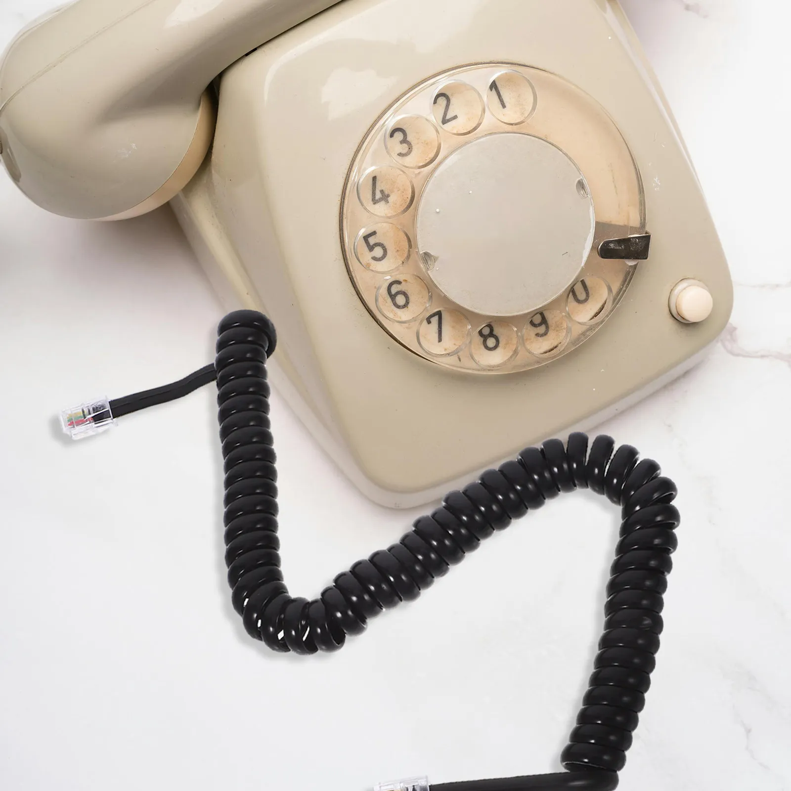 Telephone Coiled Cord Black Phone Cord 2M Extendable Landline Cable Office Home Receiver Wire Spiral Connection