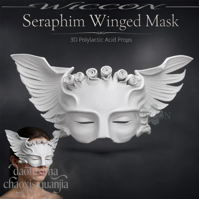 Icarus Valkyrie Masquerade Cosplay Seraphim Winged Mask 3D Polylactic Acid Mask Props Accessories Halloween Party Roleplay Cos